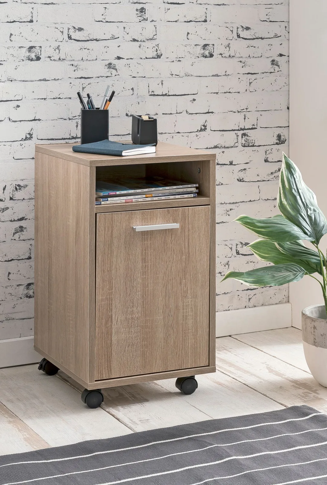 FineBuy Rollcontainer aus Holz, Weiß – 33 × 60 × 38 cm