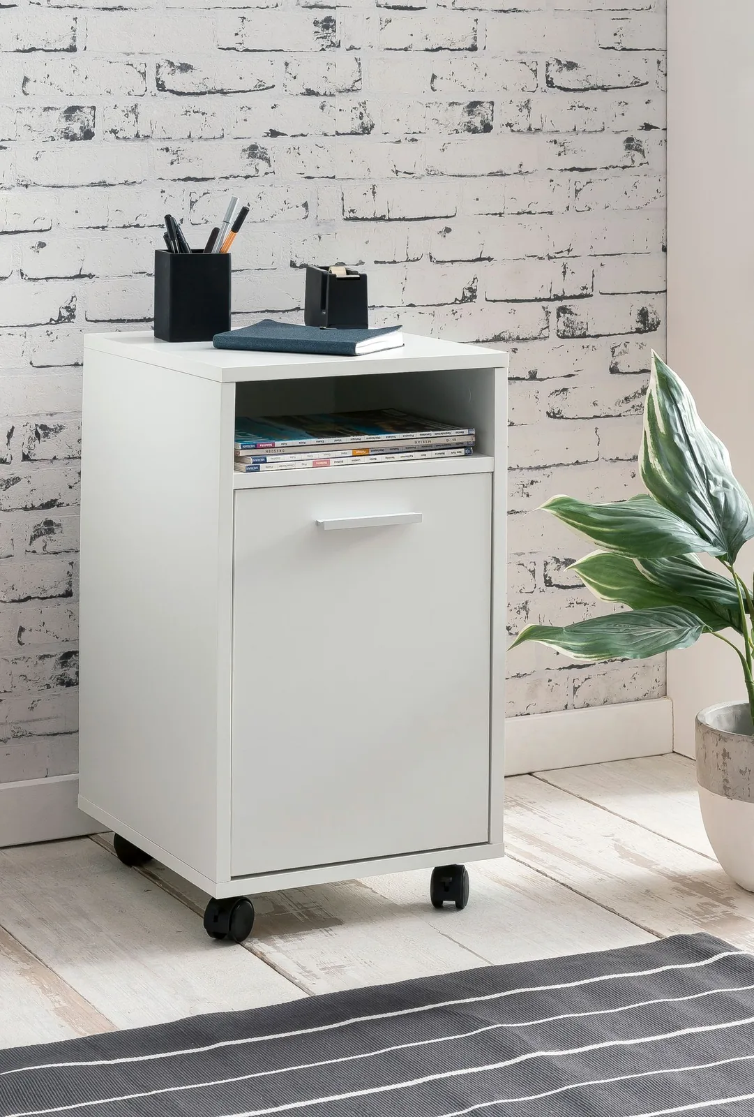 FineBuy Rollcontainer aus Holz, Weiß – 33 × 60 × 38 cm