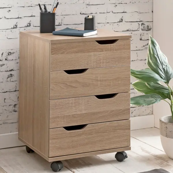 FineBuy Rollcontainer aus Holz, Braun – 40 × 60 × 40 cm