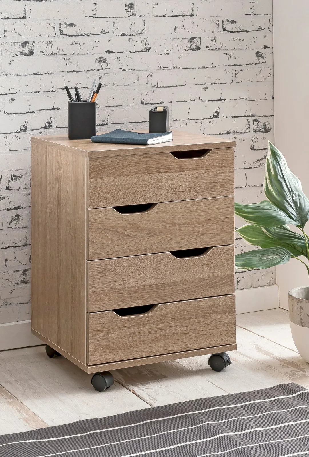 FineBuy Rollcontainer aus Holz, Braun – 40 × 60 × 40 cm