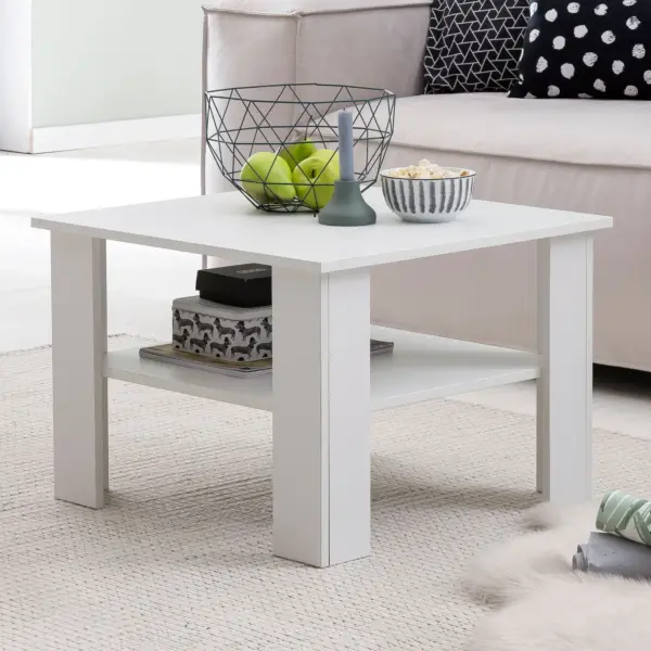 FineBuy Couchtisch SV51868 aus Holz, Weiß – 60 × 42 × 60 cm