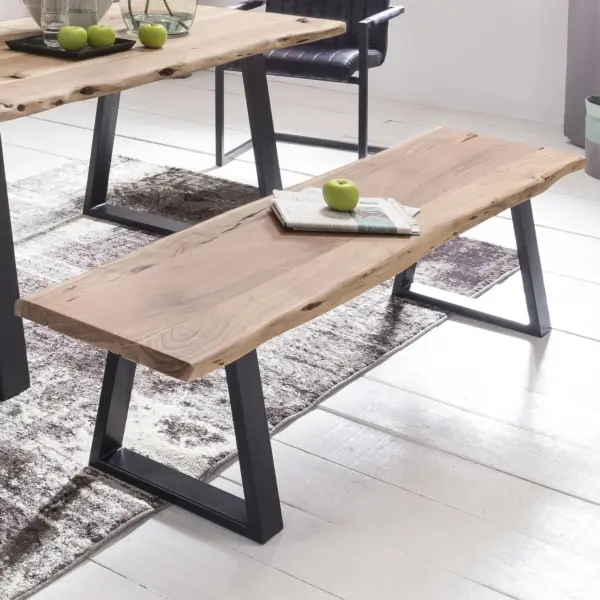 FineBuy Esszimmer-Bank FB51969 Baumstamm Massivholz Akazie, Braun – 160 × 45 × 40 cm