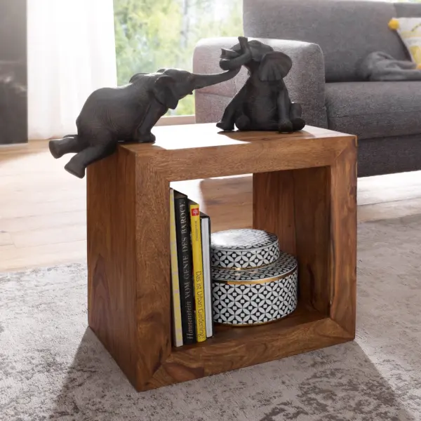 FineBuy Standregal Massivholz Sheesham, Braun – 33 × 44 × 44 cm