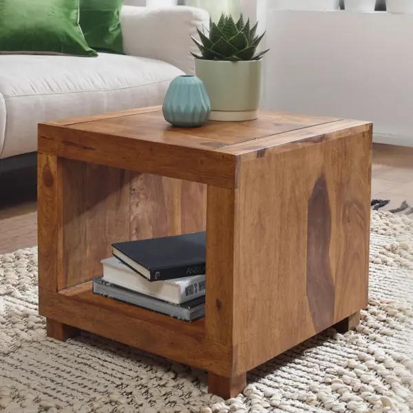 FineBuy Sheesham Massiv aus Holz, Braun – 50 × 50 cm