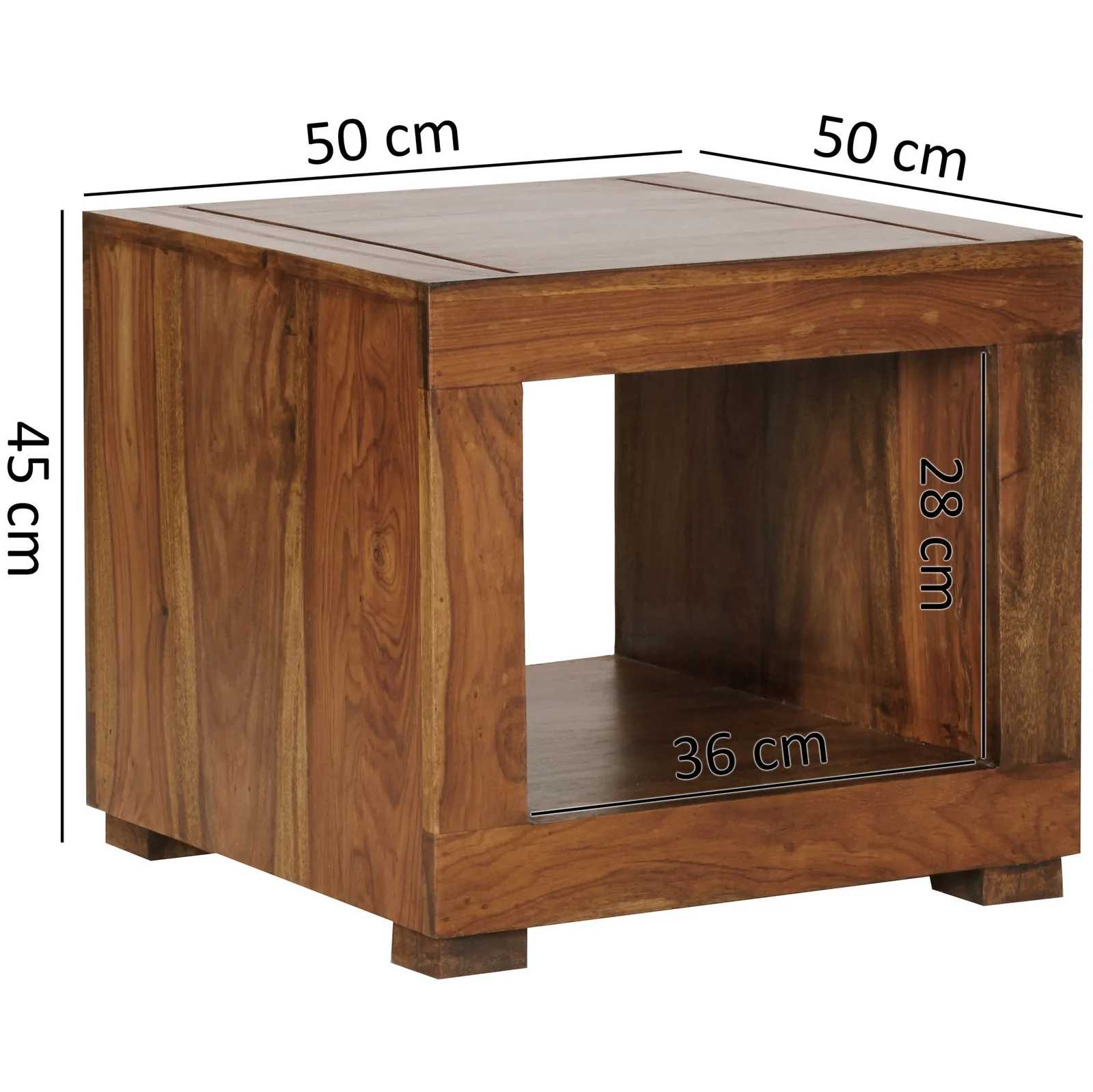 FineBuy Sheesham Massiv aus Holz, Braun – 50 × 50 cm