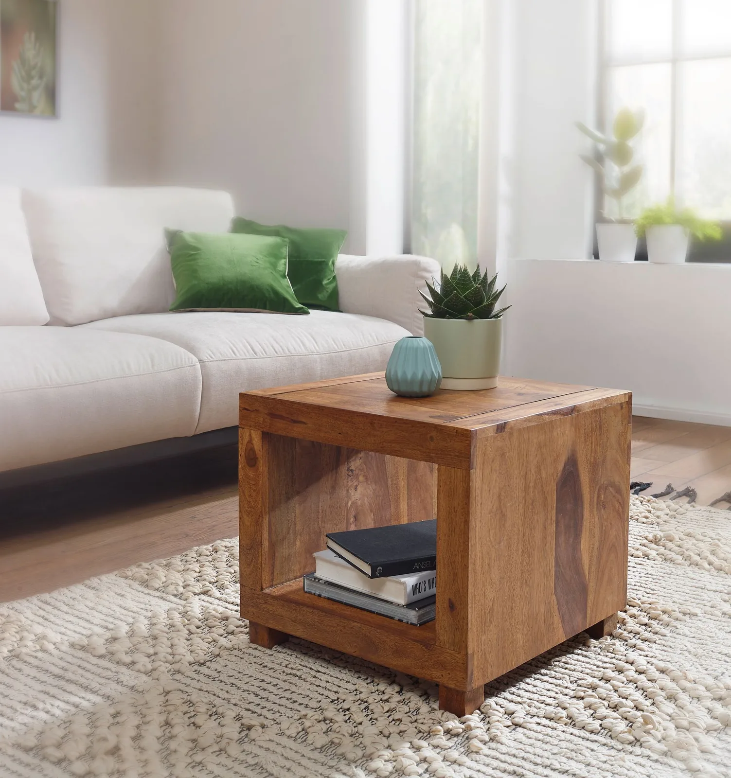 FineBuy Sheesham Massiv aus Holz, Braun – 50 × 50 cm