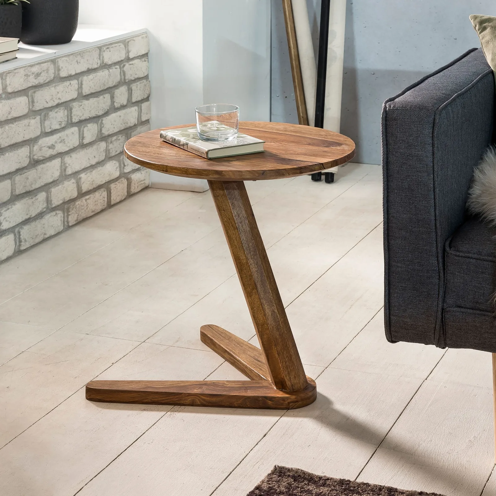 FineBuy Beistelltisch Massivholz Sheesham Design Wohnzimmertisch, Braun – 45 × 45 cm