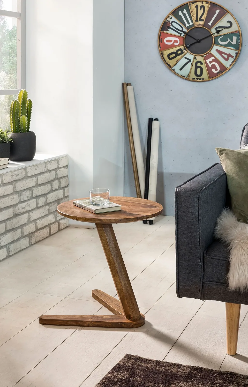 FineBuy Beistelltisch Massivholz Sheesham Design Wohnzimmertisch, Braun – 45 × 45 cm