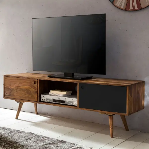 FineBuy TV Lowboard REPA aus Holz, Schwarz – 140 cm