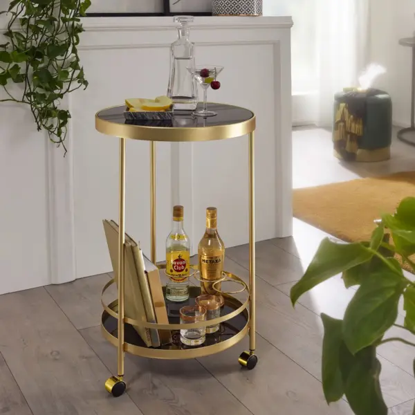 FineBuy Design Servierwagen, Gold – 45 cm