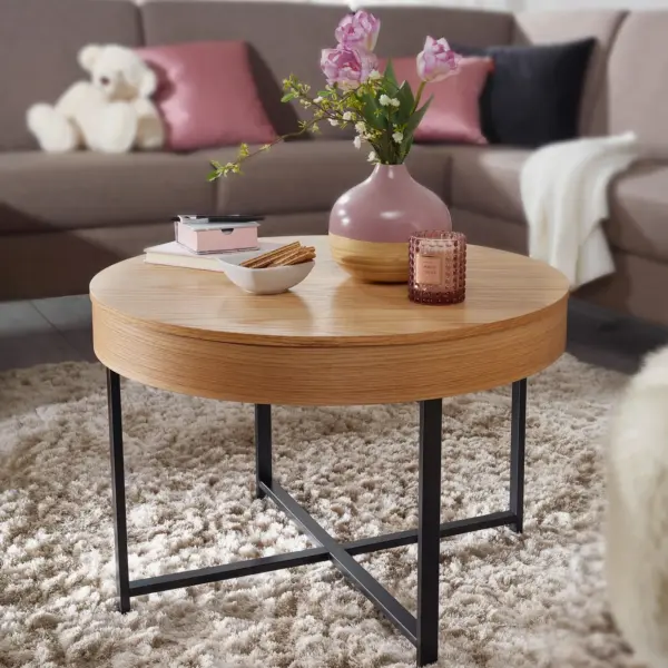 FineBuy Couchtisch Rund Ø, Braun – für Wohnzimmer