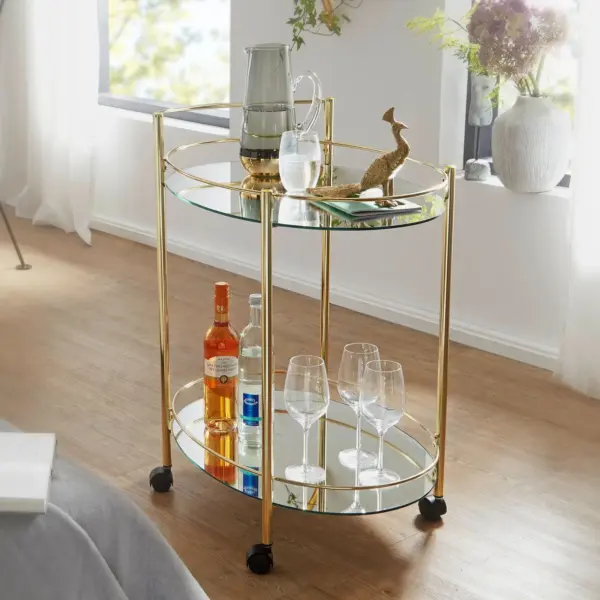 FineBuy Design Servierwagen, Gold – 67 × 79 cm