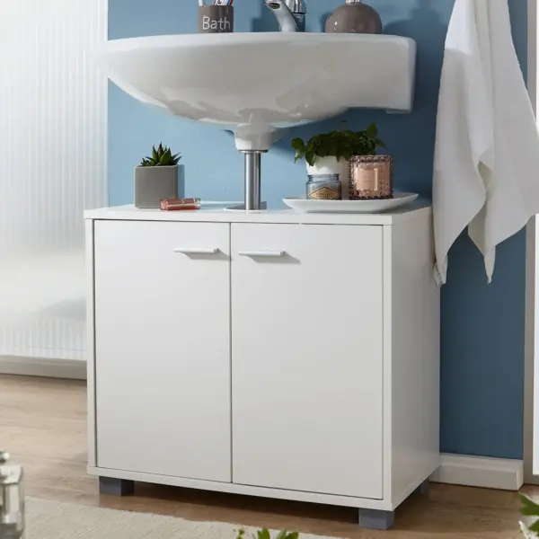 FineBuy Waschbeckenunterschrank mit 2 Türen, Weiß – 60 × 30 × 55 cm FineBuy Waschbeckenunterschrank mit 2 Türen, Weiß – 60 × 30 × 55 cm