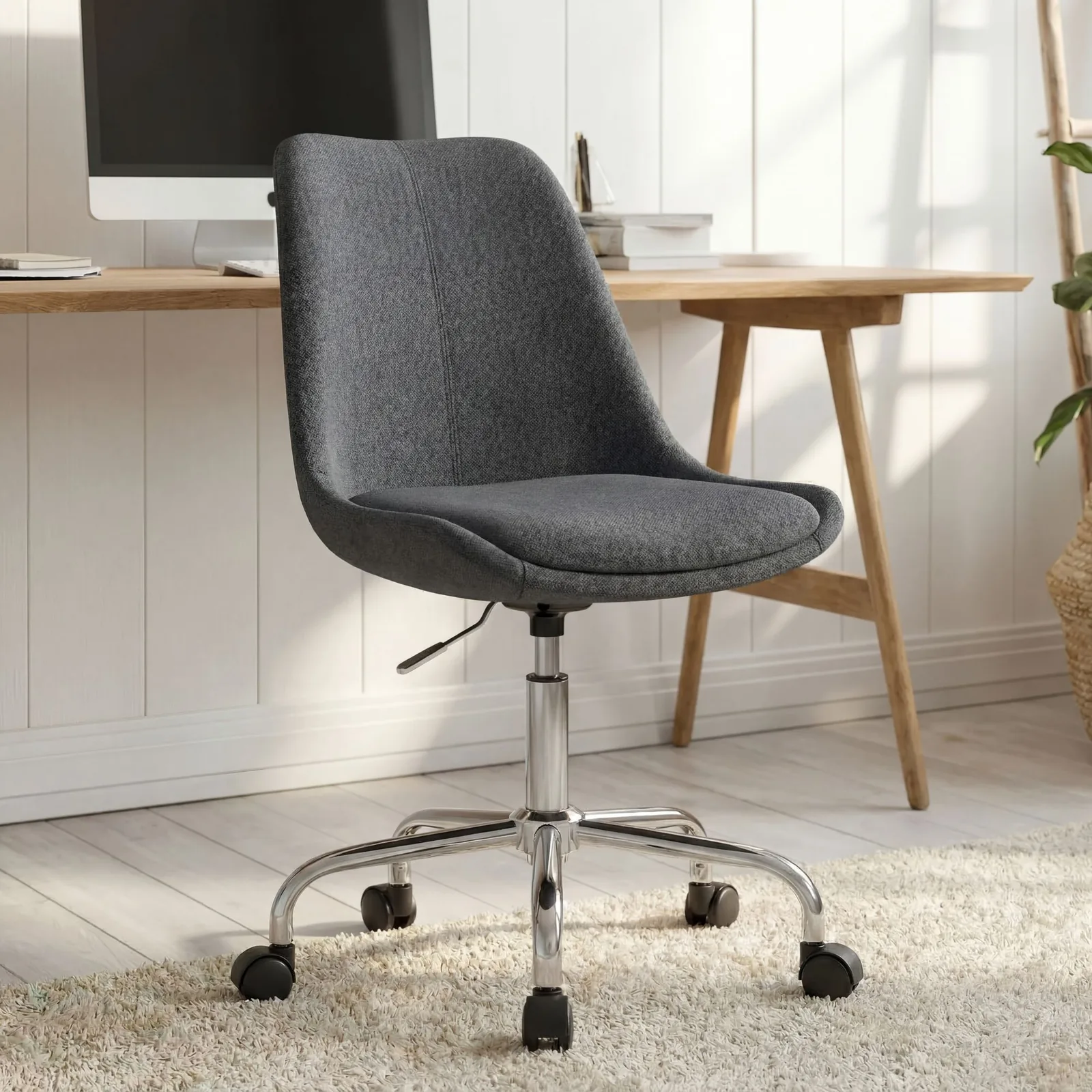 FineBuy Schreibtischstuhl Stoff Design Drehstuhl mit Lehne, Schwarz