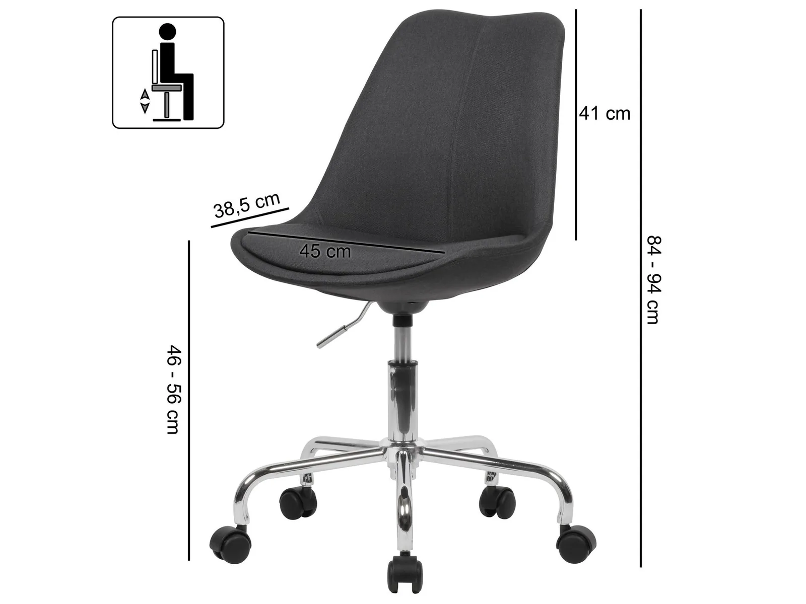FineBuy Schreibtischstuhl Stoff Design Drehstuhl mit Lehne, Schwarz