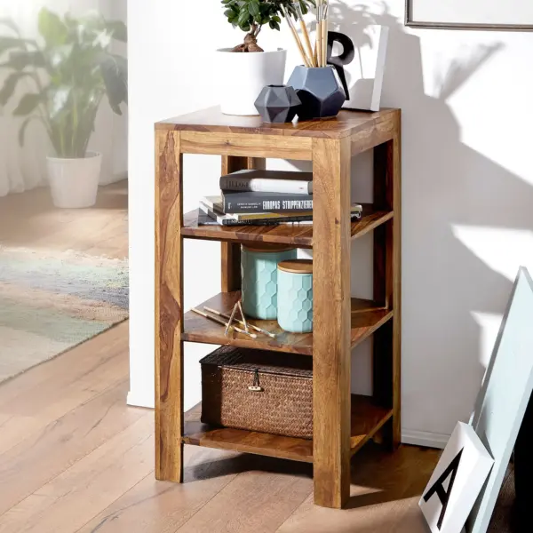 FineBuy Standregal Massiv aus Holz, Braun – 80 cm