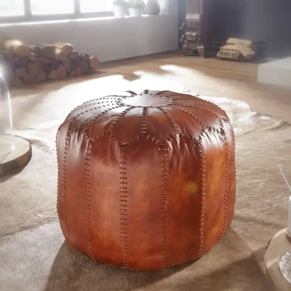 FineBuy Sitzhocker Echtleder, Braun – 52 × 40 × 52 cm