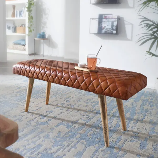 FineBuy gepolsterte Sitzbank aus Massivholz, Braun – 115 cm FineBuy gepolsterte Sitzbank aus Massivholz, Braun – 115 cm