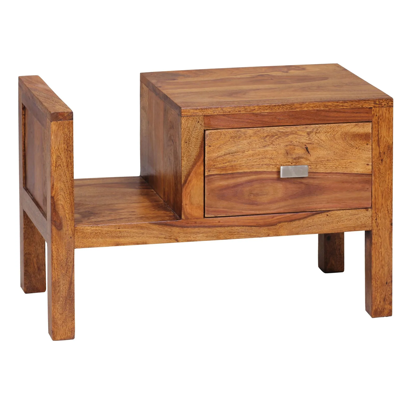 FineBuy Nachtkonsole Sheesham Massivholz mit Schublade und Ablage, Braun – 60 × 30 × 40 cm