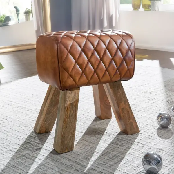 FineBuy Sitzhocker Echtleder / Massivholz 40x48x27 cm Modern Fußhocker, Braun