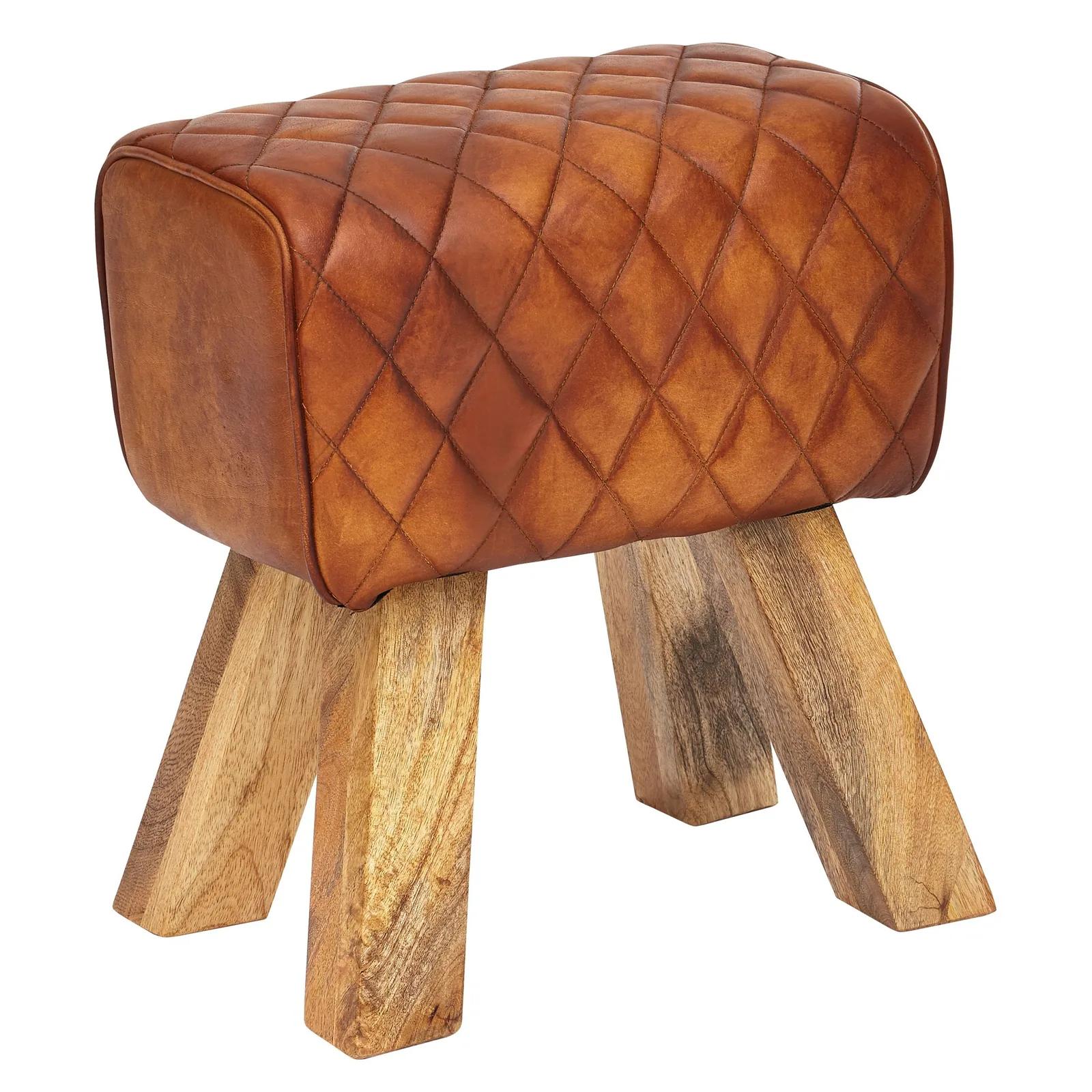 FineBuy Sitzhocker Echtleder / Massivholz 40x48x27 cm Modern Fußhocker, Braun