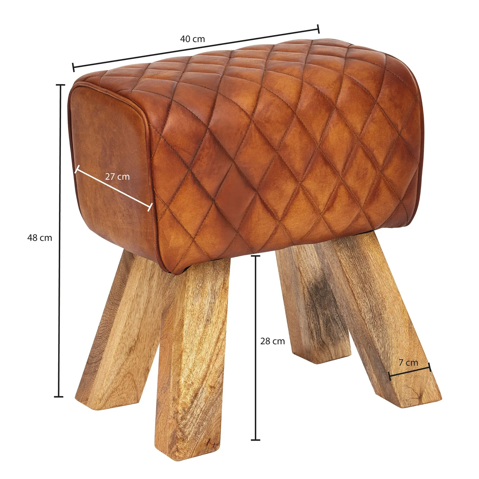 FineBuy Sitzhocker Echtleder / Massivholz 40x48x27 cm Modern Fußhocker, Braun