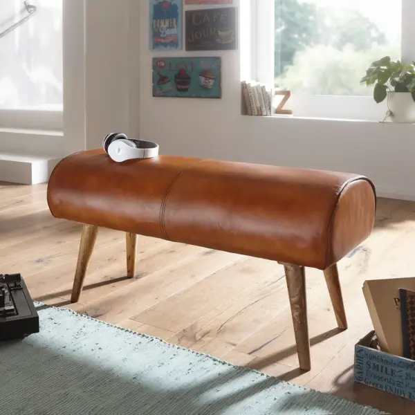 FineBuy Design Sitzbank aus Mangoholz, Braun – 100 cm