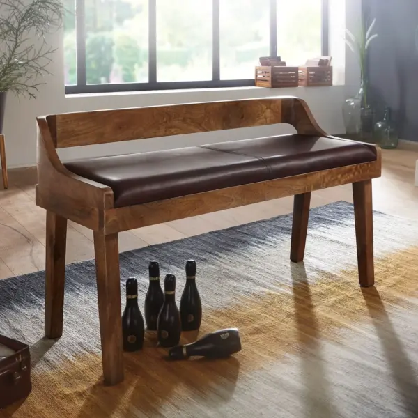 FineBuy gepolsterte Sitzbank mit Lehne aus Massivholz, Braun – 108 cm FineBuy gepolsterte Sitzbank mit Lehne aus Massivholz, Braun – 108 cm