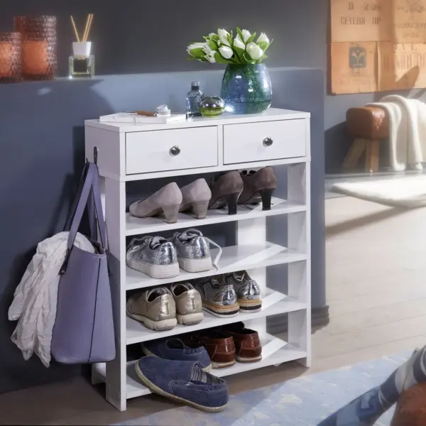 FineBuy Design Schuhregal, Weiß – 60 × 79 × 24 cm
