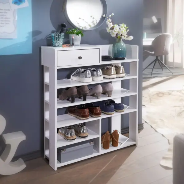 FineBuy Design Schuhregal, Weiß – 75 × 92,5 × 24 cm