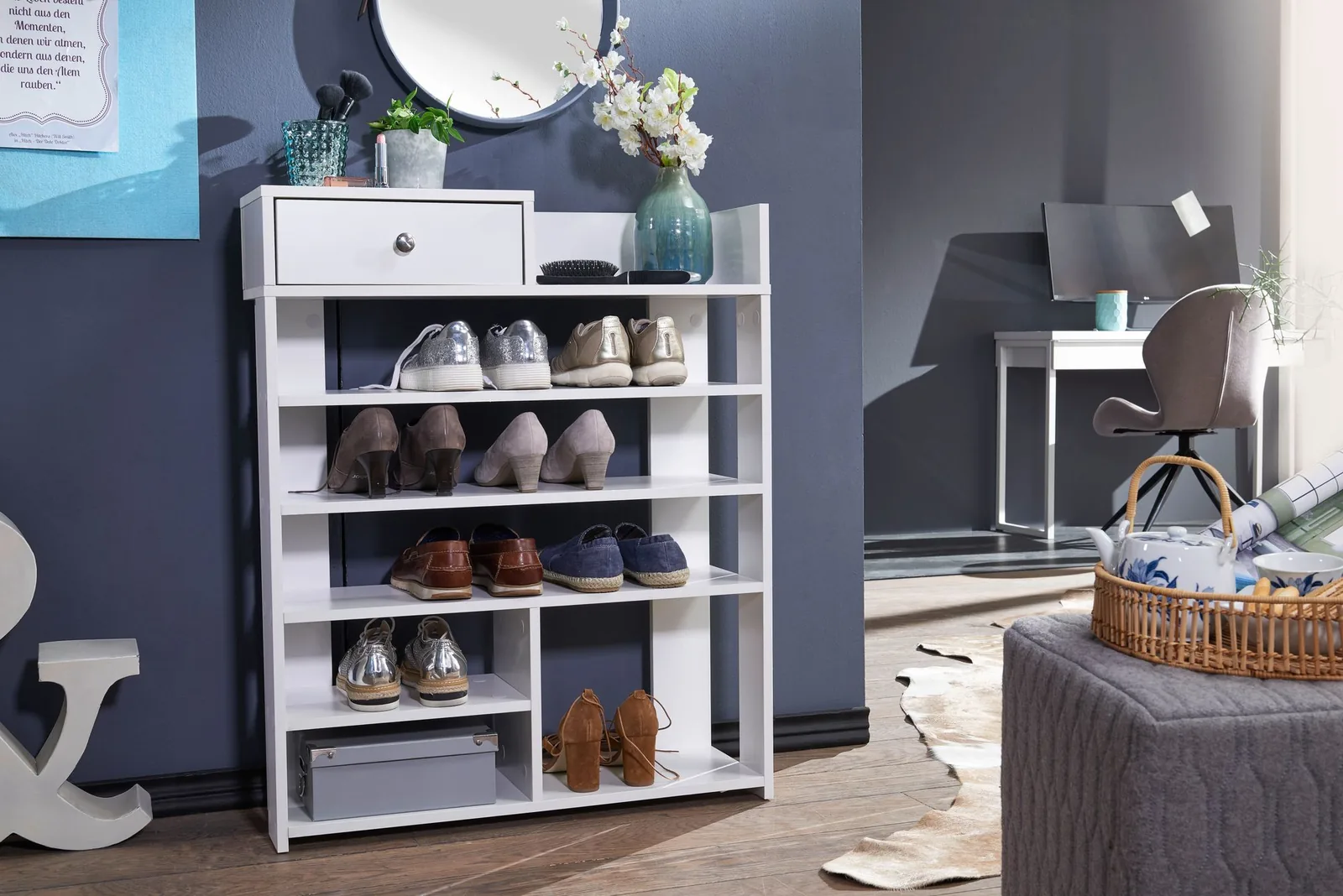 FineBuy Design Schuhregal, Weiß – 75 × 92,5 × 24 cm