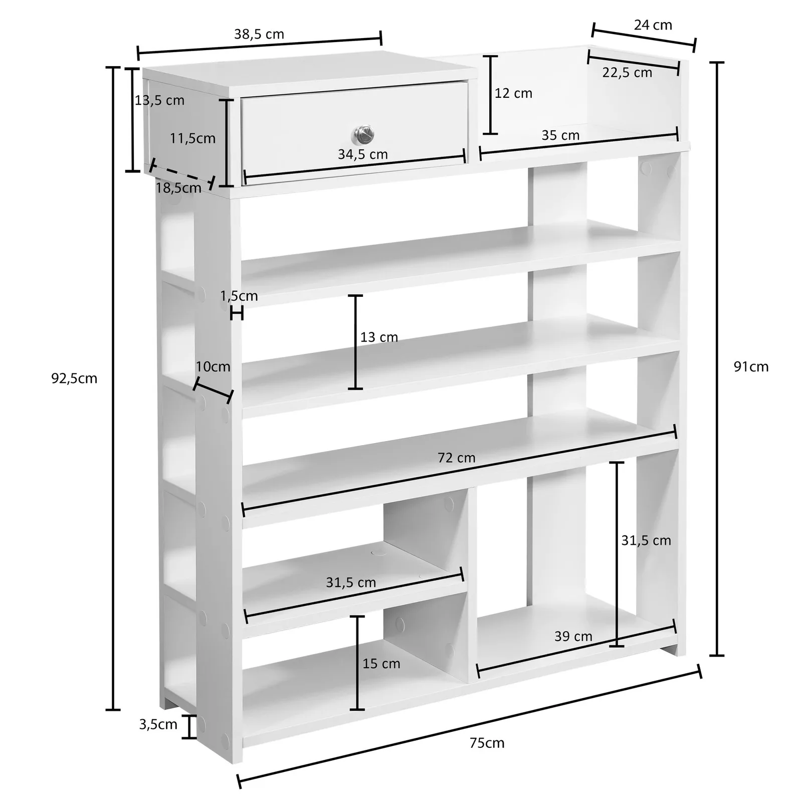 FineBuy Design Schuhregal, Weiß – 75 × 92,5 × 24 cm