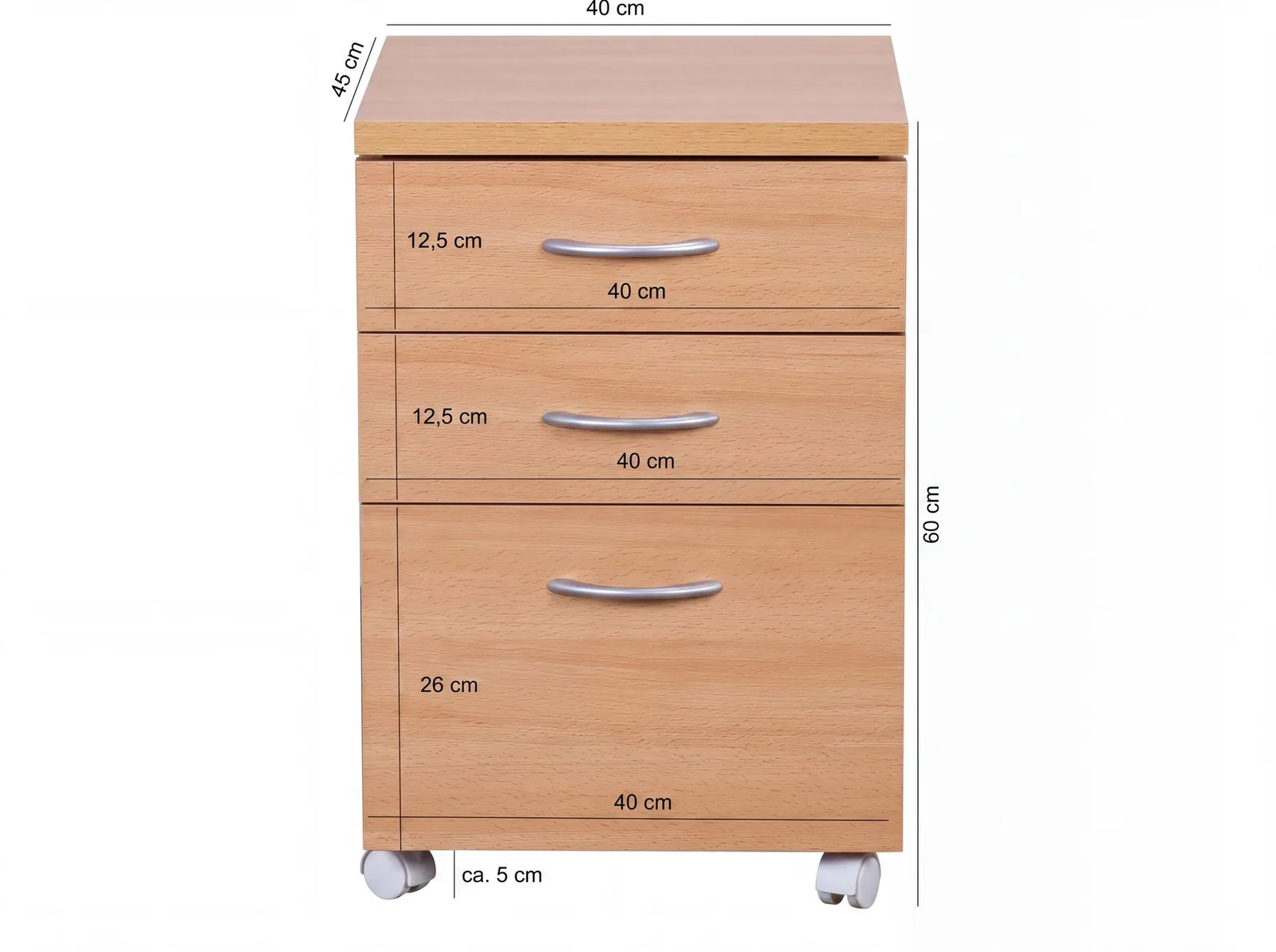 FineBuy Rollcontainer OTTAWA, Braun – 40 × 60 × 45 cm