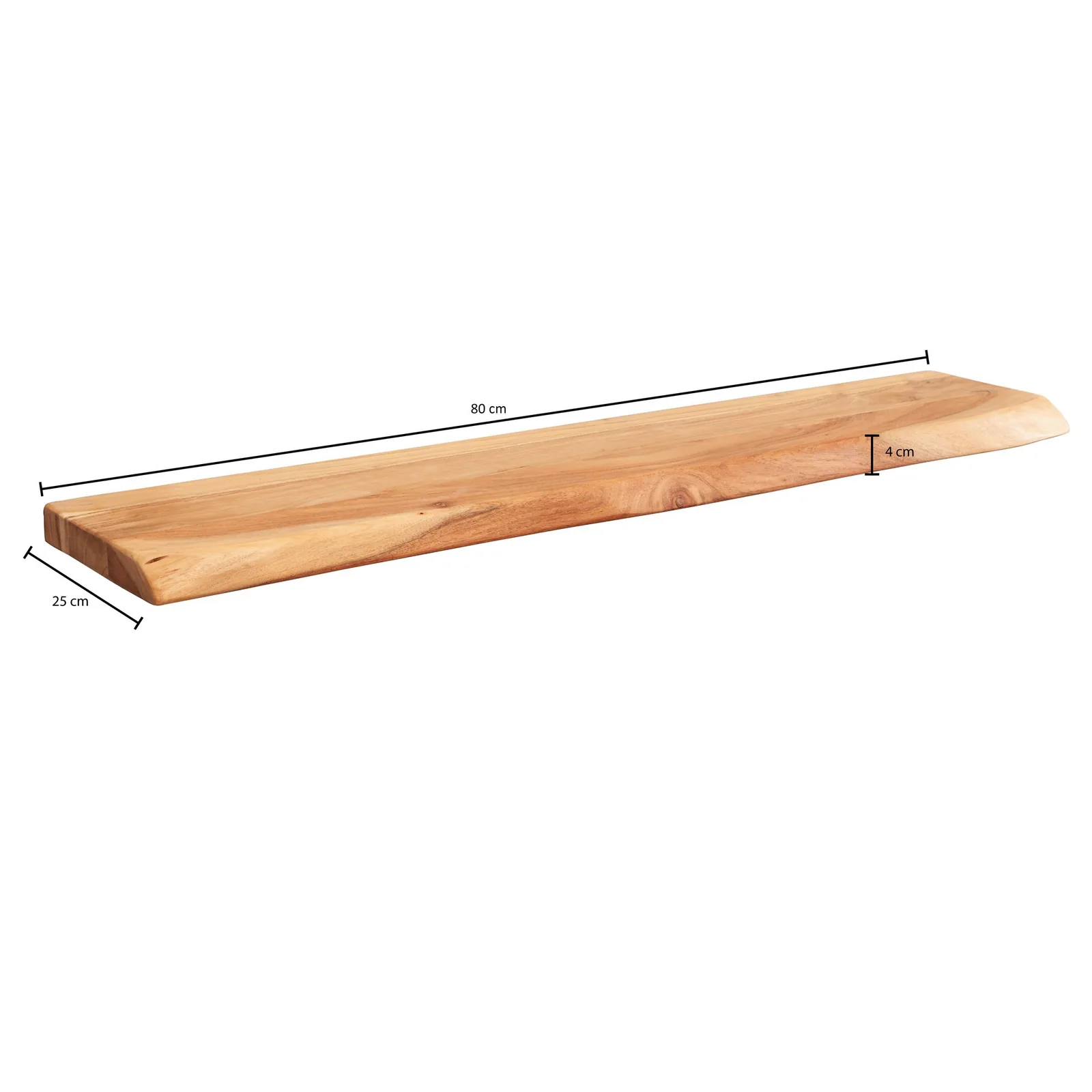FineBuy Wandregal mit Baumkante Akazie Massivholz, Braun