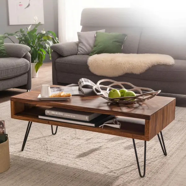 FineBuy Couchtisch Sheesham Massivholz, Braun – 100 cm