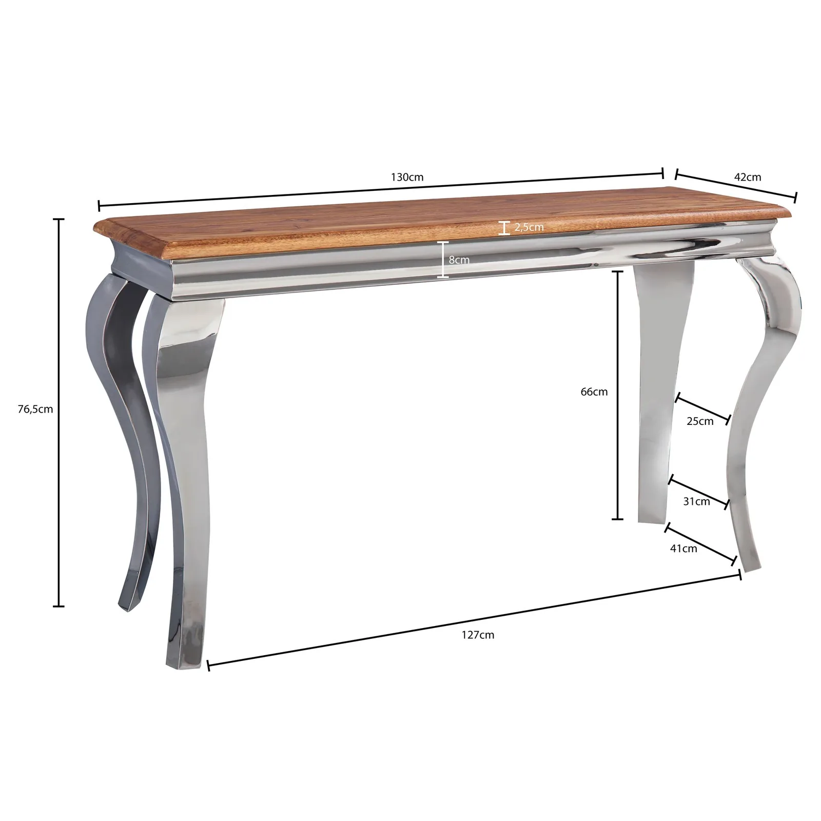 FineBuy Konsolentisch Sheesham Massivholz / Metall, Braun – 130 × 76,5 × 42 cm