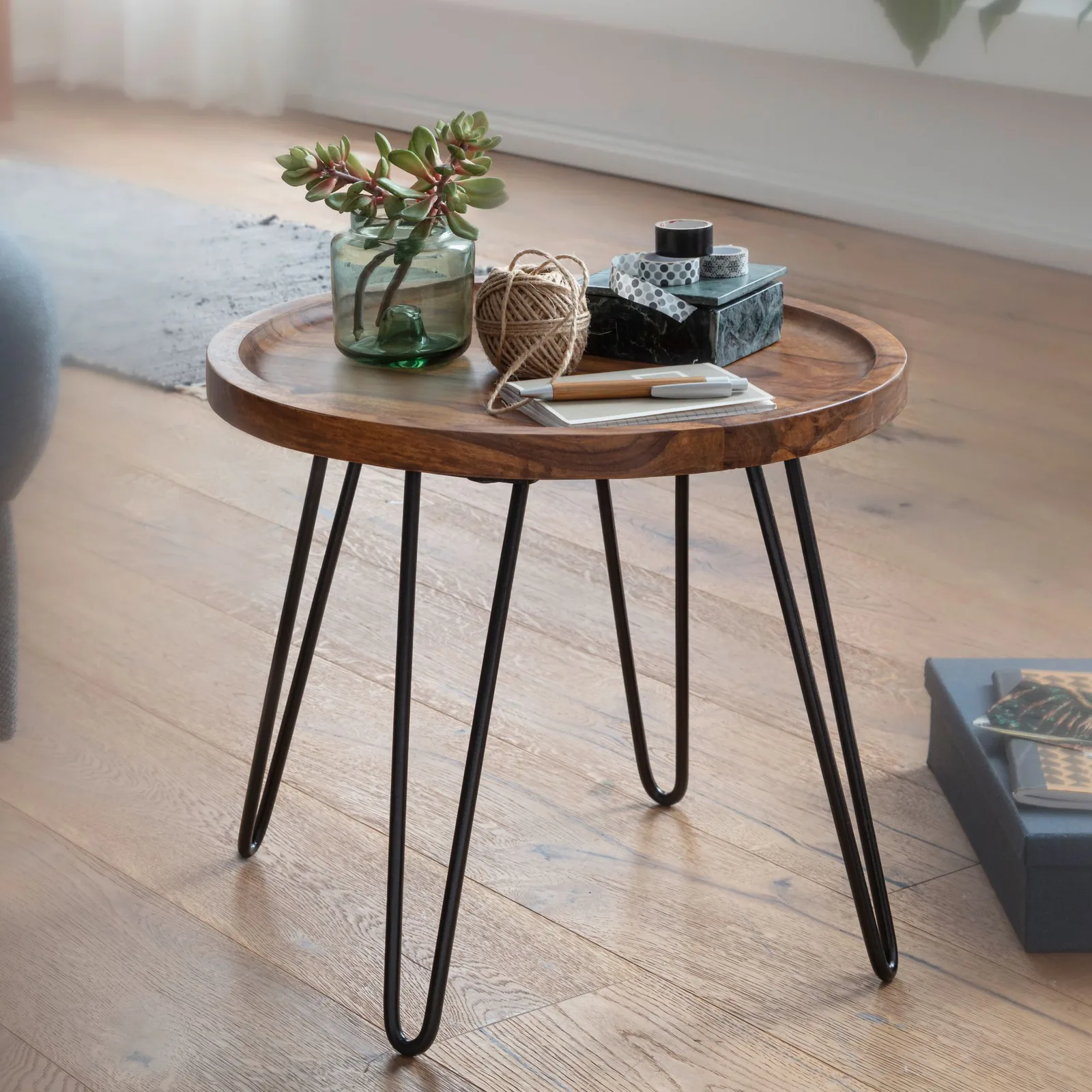 FineBuy Design Couchtisch Sheesham Massivholz, Braun – 45 × 40 × 45 cm