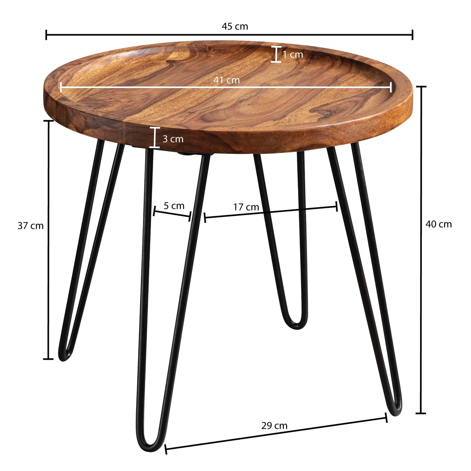 FineBuy Design Couchtisch Sheesham Massivholz, Braun – 45 × 40 × 45 cm