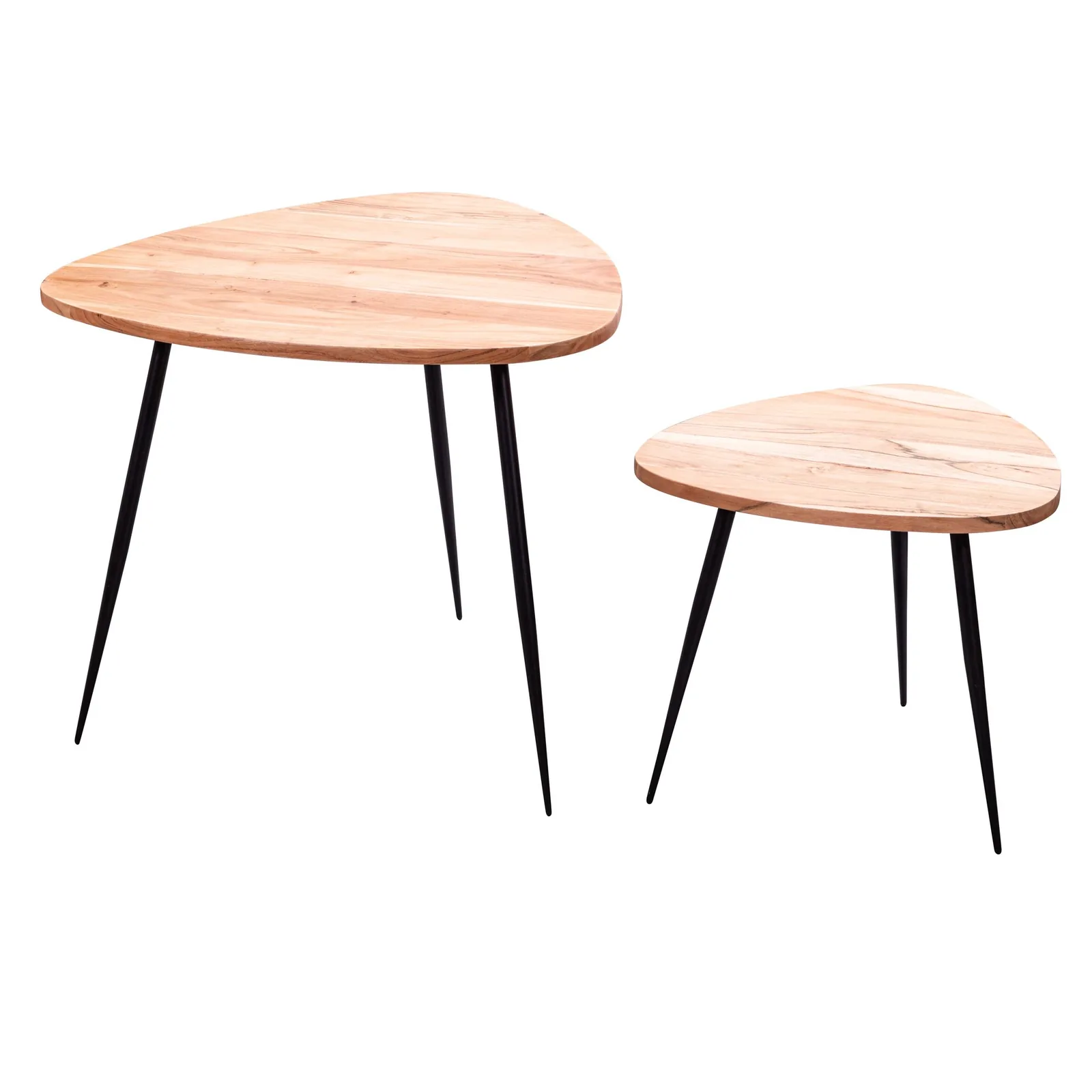 FineBuy 2er Set Satztisch Akazie Massivholz / Metall Couchtisch Klein, Braun