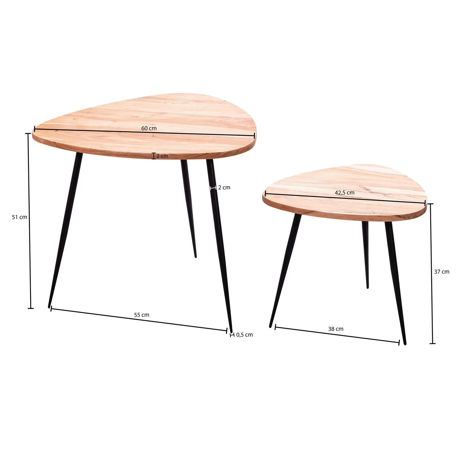 FineBuy 2er Set Satztisch Akazie Massivholz / Metall Couchtisch Klein, Braun