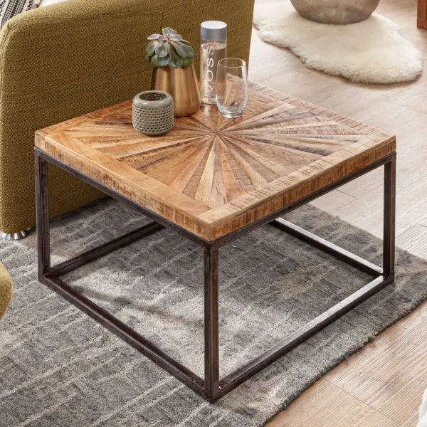 FineBuy Couchtisch Mango Massivholz quadratisch, Braun – 55 × 55 cm