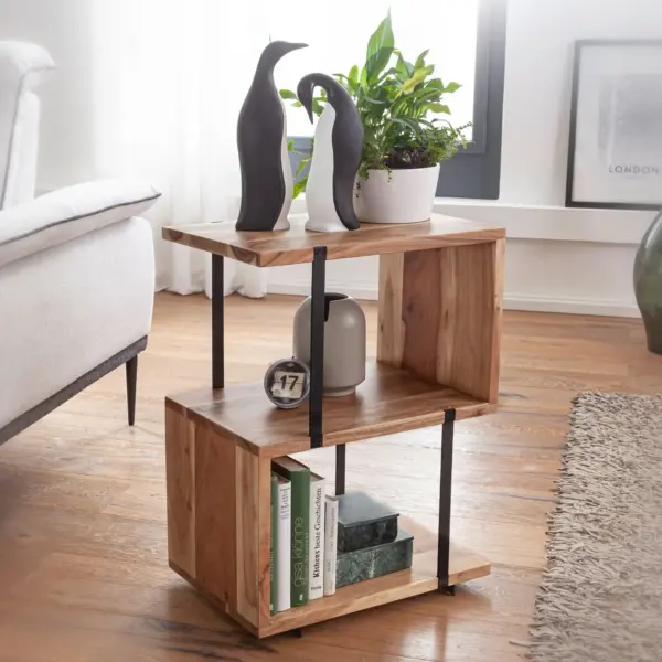 FineBuy Beistelltisch S-Form aus Holz, Braun – 45 × 60 × 30 cm FineBuy Beistelltisch S-Form aus Holz, Braun – 45 × 60 × 30 cm