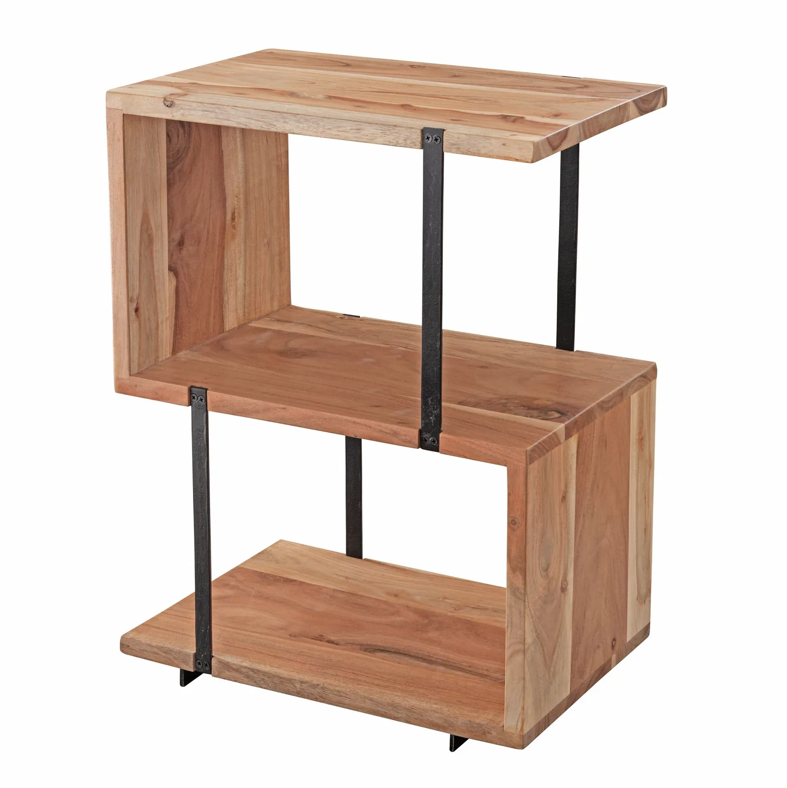 FineBuy Beistelltisch S-Form aus Holz, Braun – 45 × 60 × 30 cm