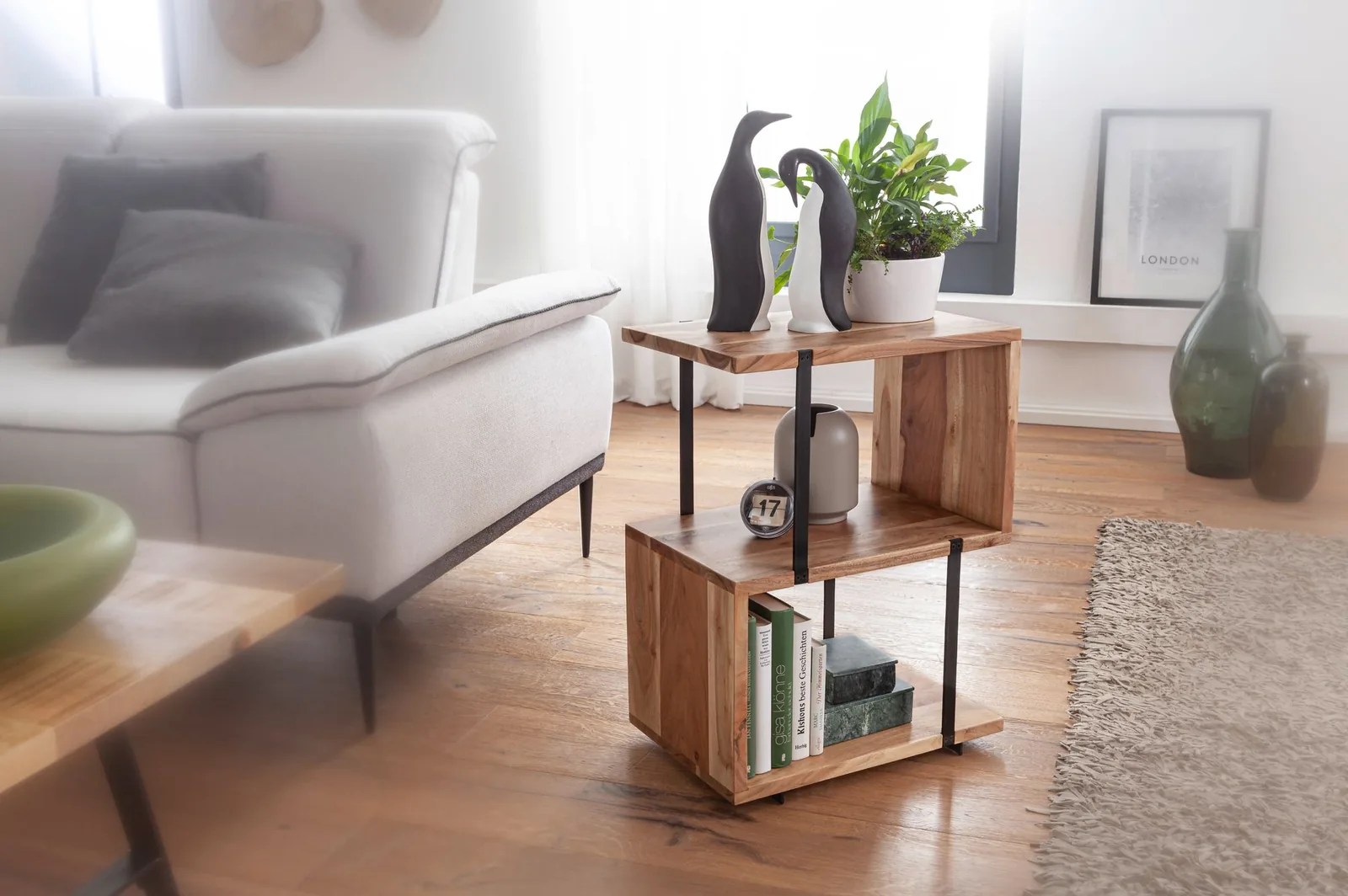 FineBuy Beistelltisch S-Form aus Holz, Braun – 45 × 60 × 30 cm