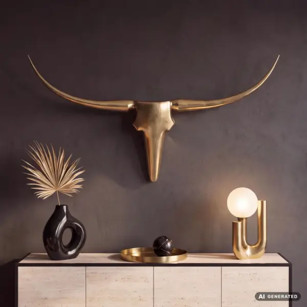 FineBuy Deko Geweih Bull M FB37859 aus Aluminium, Gold – 100 cm