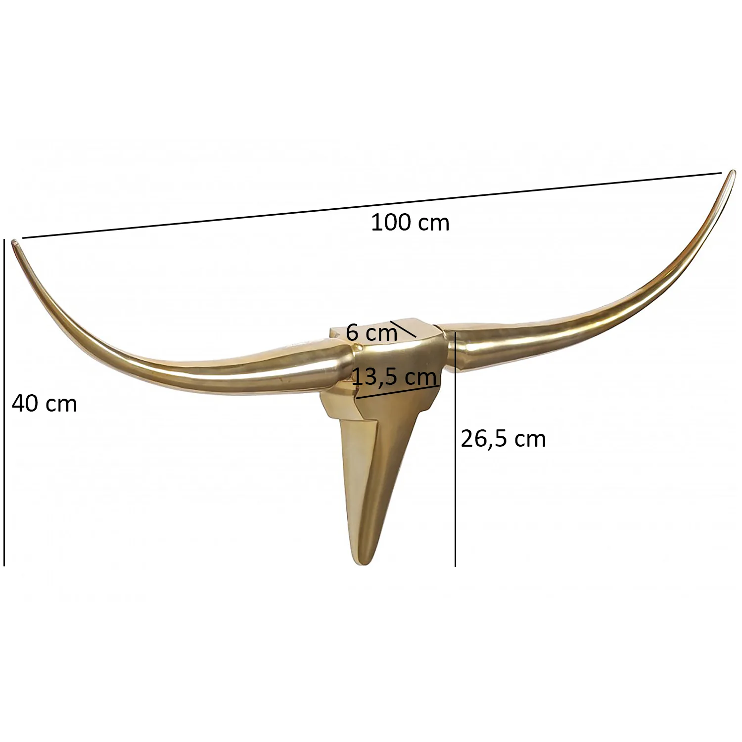 FineBuy Deko Geweih Bull M FB37859 aus Aluminium, Gold – 100 cm