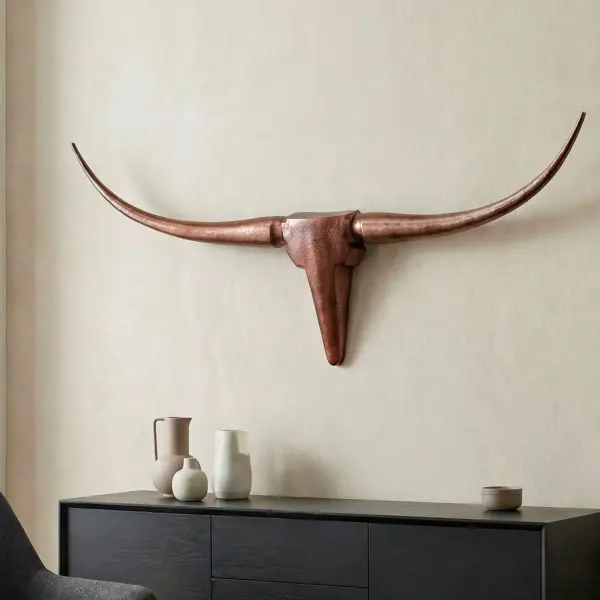 FineBuy Deko Geweih Bull M FB37860 Bronze aus Aluminium, Braun – 100 cm
