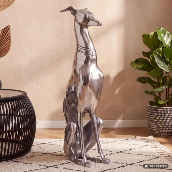 FineBuy Dekoration Design Dog aus Aluminium silbern Windhund Skulptur Hundestatue FineBuy Dekoration Design Dog aus Aluminium silbern Windhund Skulptur Hundestatue