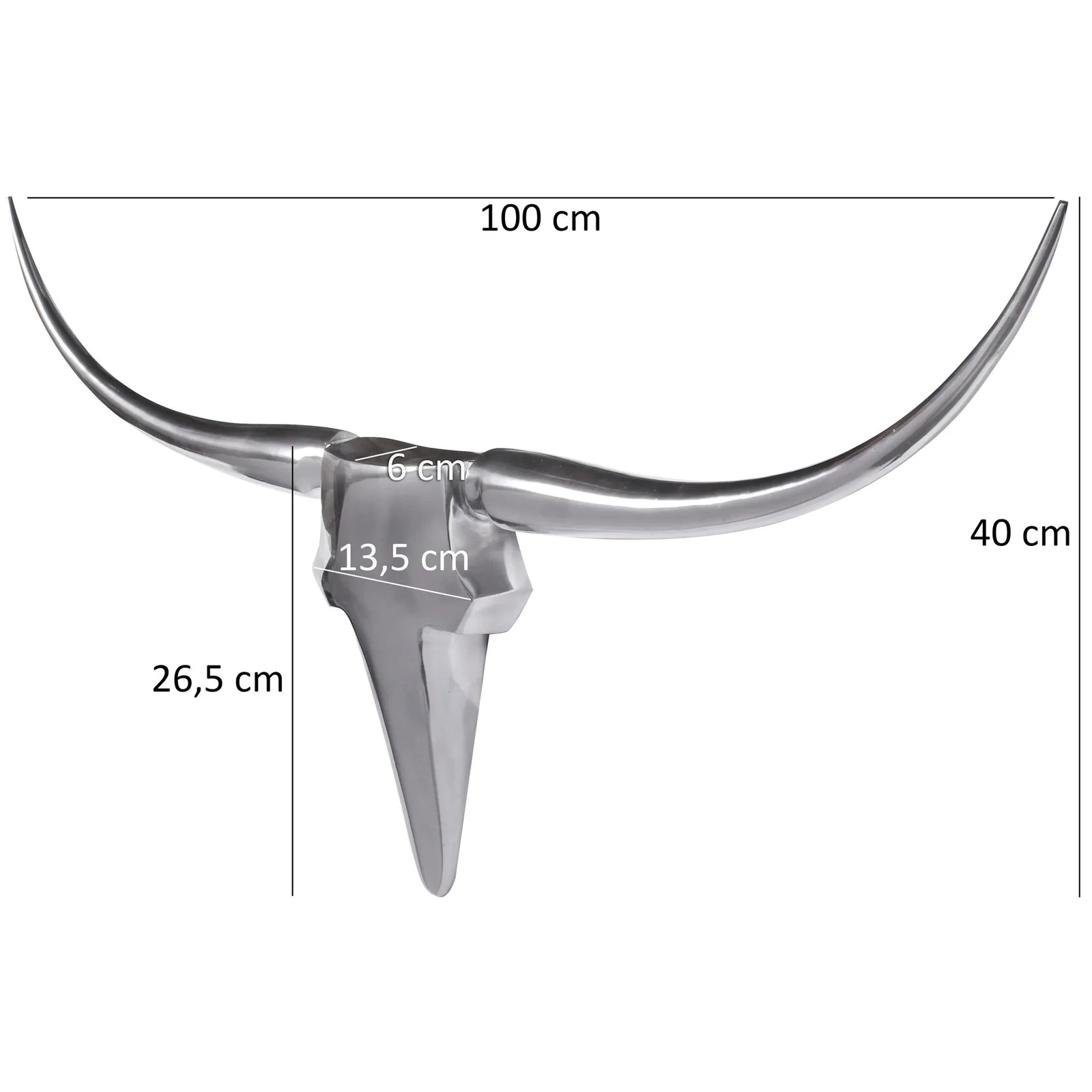 FineBuy Deko Geweih Bull M FB37875 aus Aluminium, Silber – 100 cm