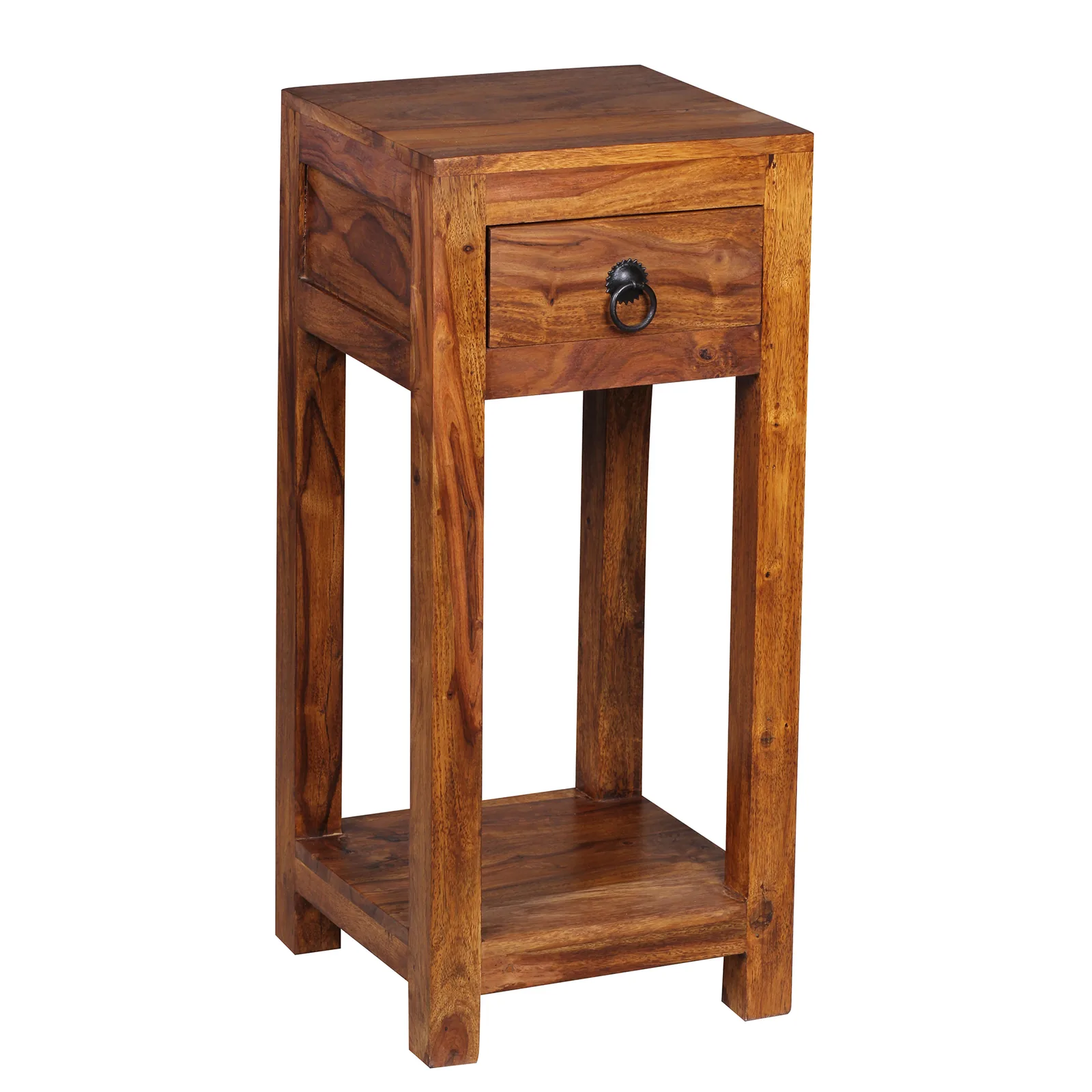 FineBuy Beistelltisch Massivholz Sheesham, Braun – 30 × 30 × 68 cm